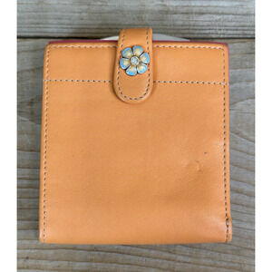 Brighton Orange Leather kisslock bifold wallet Embroidered Heart/ Flower Wallet